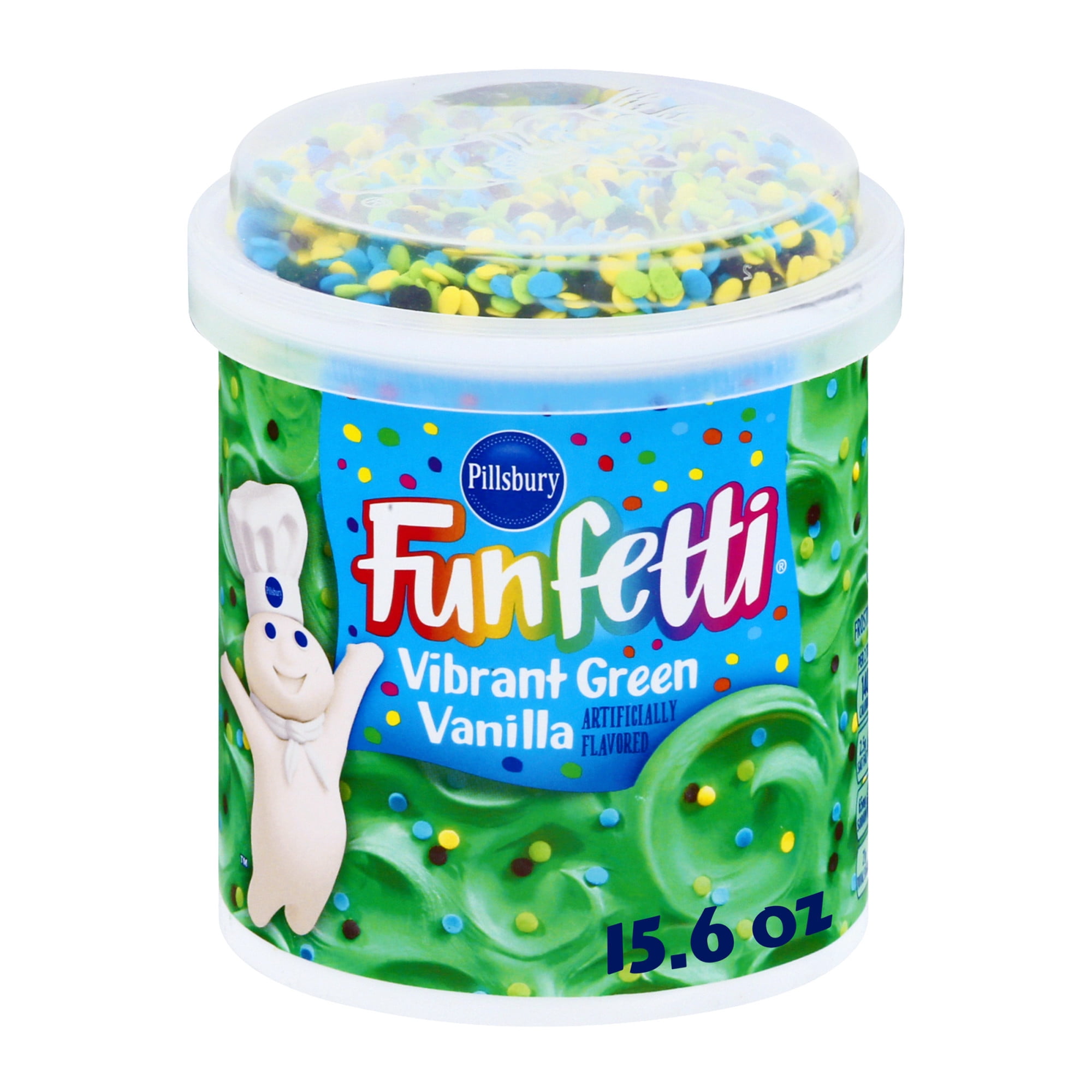 (8 pack) Pillsbury Funfetti Vibrant Green Vanilla Frosting, 15.6 oz Tub