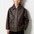 thumbnail image 4 of ShomPort Boys Biker Jackets Trendy Leather Loose Collar Zip up Outerwear Long Sleeve Coats 1-13 Years, 4 of 7