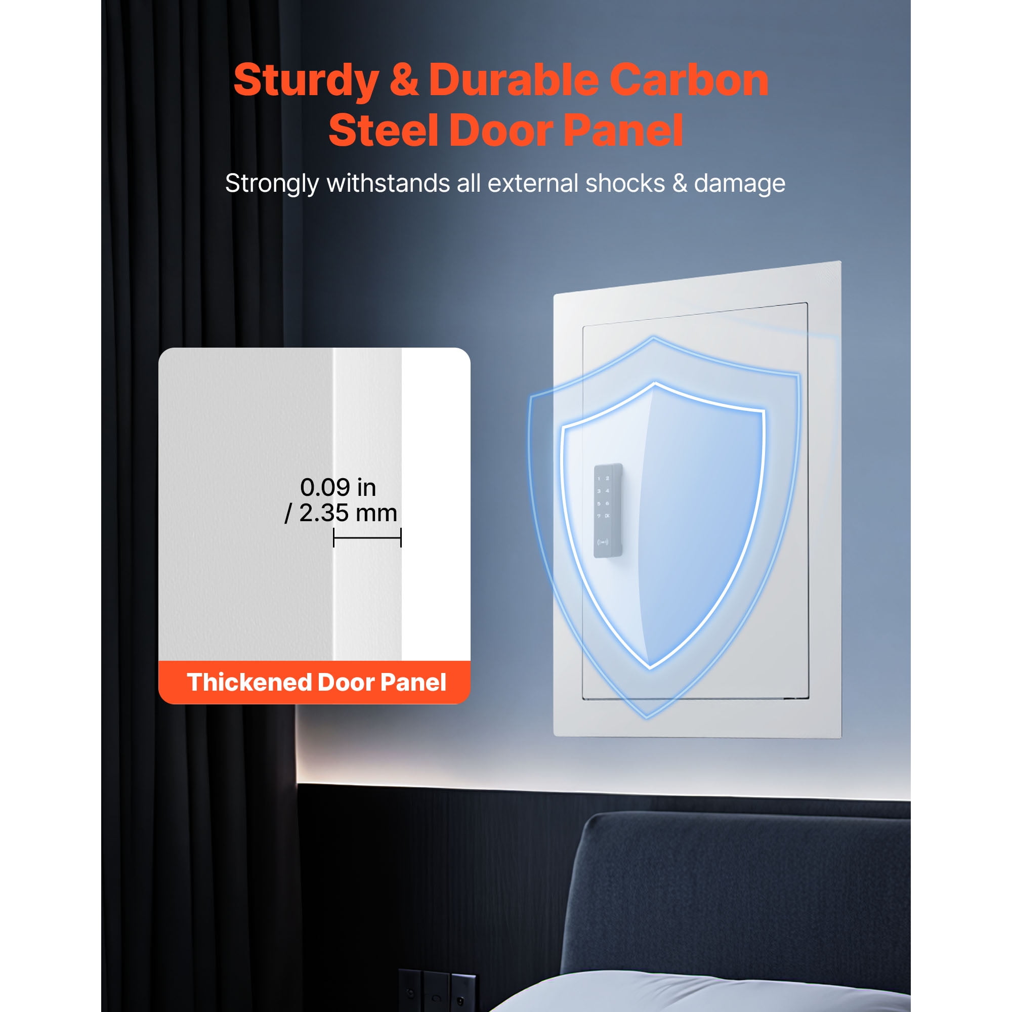 KFFKFF 0.83 sq.ft Wall Safe, 3-Tier Hidden Safe with Password, Key & Turning Knob, Q235 Cold-Rolled Steel In-Wall Storage with Adjustable Shelves & Mounting Holes for Valuables, White