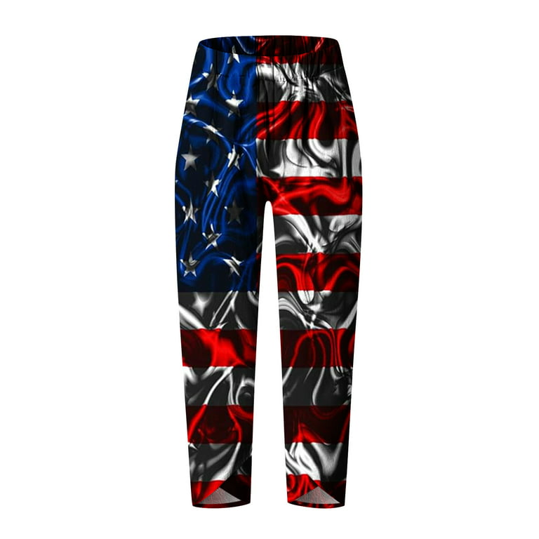 Summer Savings Clearance 2023! 4th of July Pants for Women High Waist Summer  US Flag with Pockets 7/8 Wide Leg Pant Trousers 