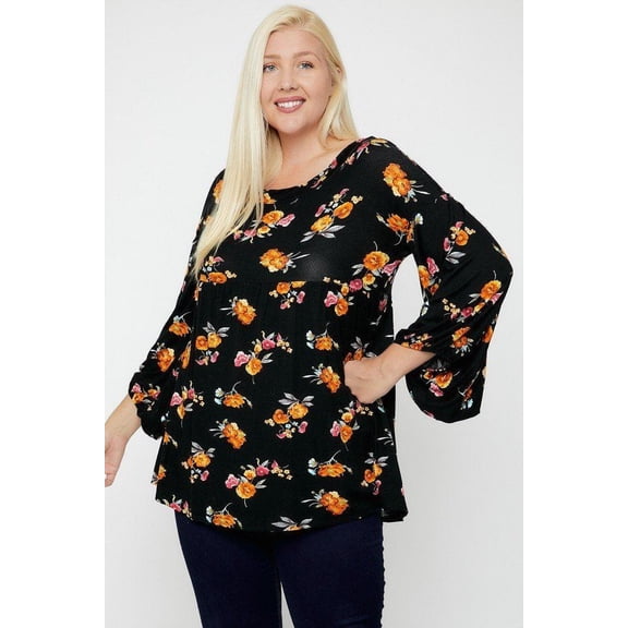 Floral, Bubble Sleeve Tunic 3XL
