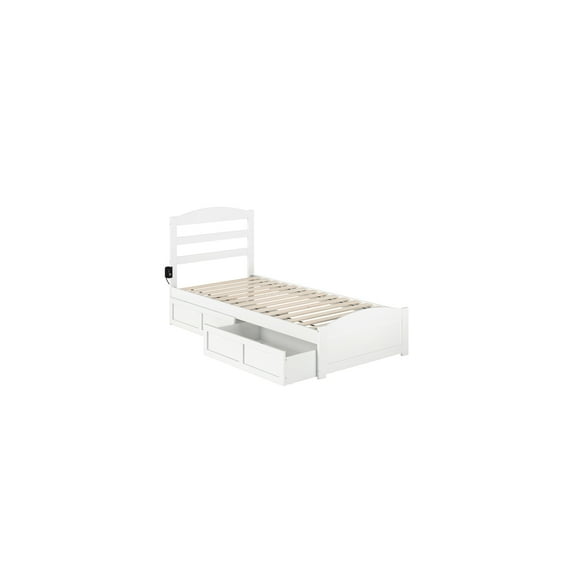 Twin XL Platform Bed with Drawers - White Storage Bed & Charging Station