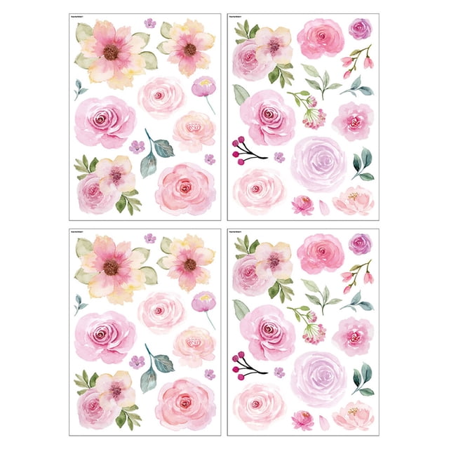 1 juego de pegatinas de pared con flores rosas, acuarela, para dormitorio de niña, sala de estar, boda, fiesta, papel tapiz autoadhesivo floral