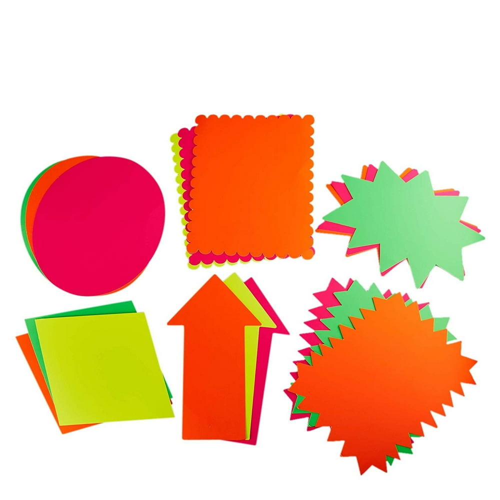 18Count Neon Poster Board Cutout Shapes, 6 Designs, 11 X 14 inches