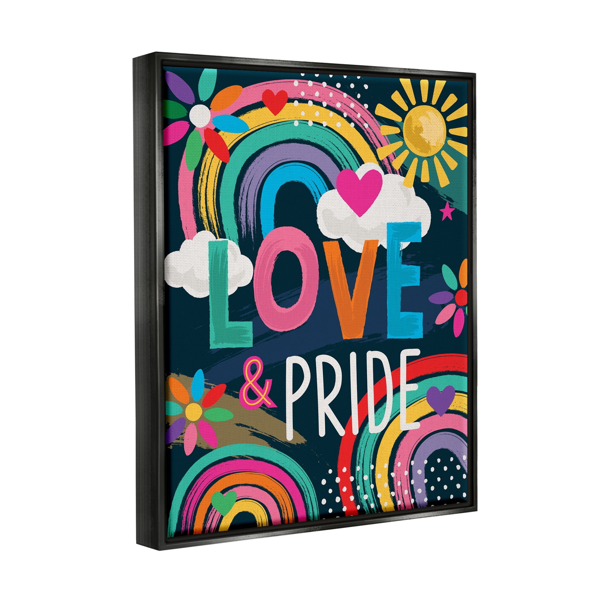 Stupell Industries Love & Pride LGBTQ Floral Rainbows Holiday Painting Black Floater Framed Art Print Wall Art