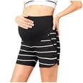 thumbnail image 3 of Zulora Pregnancy Maternity Shorts High Waist Over Belly Ribbed Striped Casual Pocket Summer Shorts For Pregnant Women​, 3 of 6