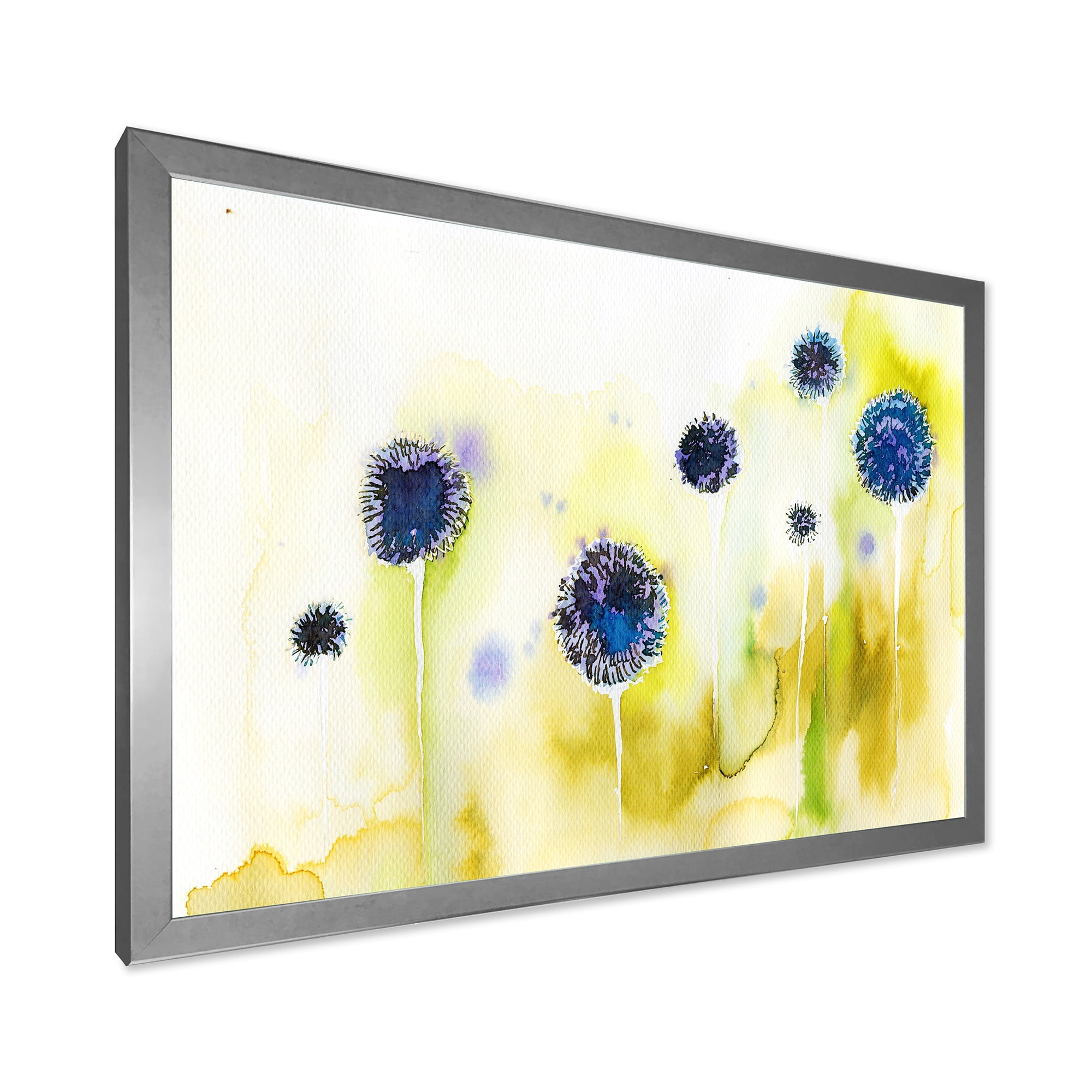 Designart 'Abstract Blue Flowers In The Meadow' Traditional Framed Art Print