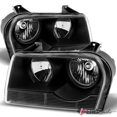 For 2005-2008 Chrysler 300 Black Housing Non-Projector Halogen Headlights Assembly Pair Left+Right/2006