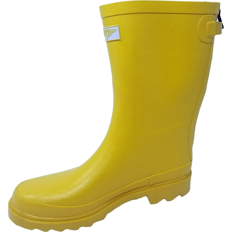 Women Mid-Calf 11'' Rubber Rain Boots with Zipper Decor, Yellow, Size 7