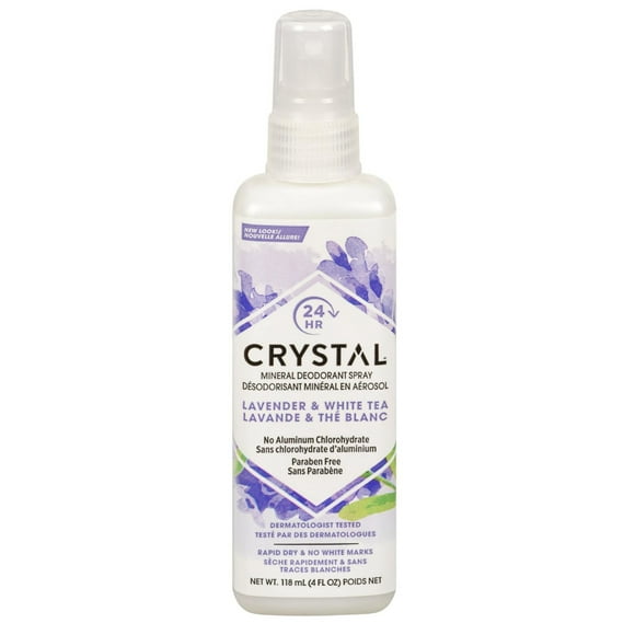 Crystal Essence Lavande & Thé Blanc Désodorisant Minéral en Vaporisateur pour le Corps / Prévient les Odeurs Corporelles jusqu'à 24 Heures / Tout Naturel / Testé par des Dermatologues / Végétalien et Sans Cruauté / Sans chlorohydrate d'Aluminium / Pa