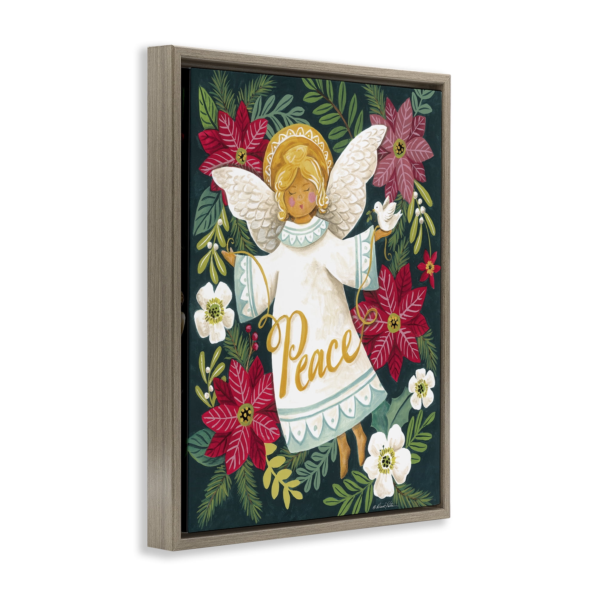 Angel with Peace & Botanicals Brown Framed Floater Canvas Wall Art, design by Diane Kater