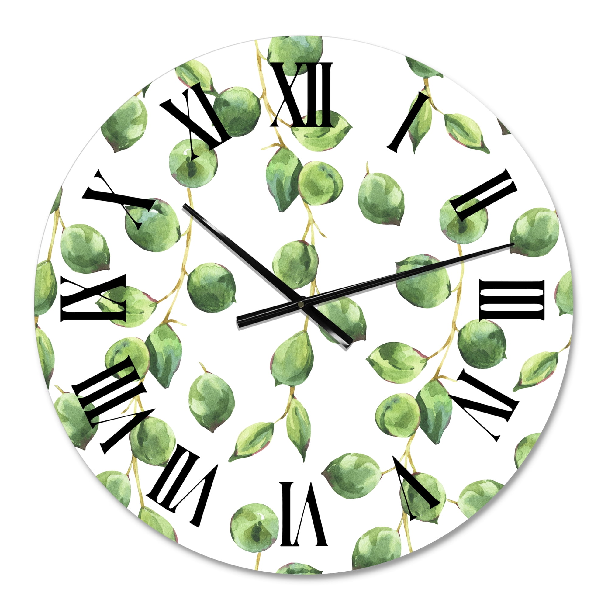 Designart 'Tropical Green Leaves Patern' Tropical Wall Clock