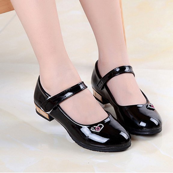 FSYBOA Girls Dress Shoes Size 12(Little Kids), Hook and Loop Strap Closed Toe Low Heel 2026 Kids Princess Shoes Black