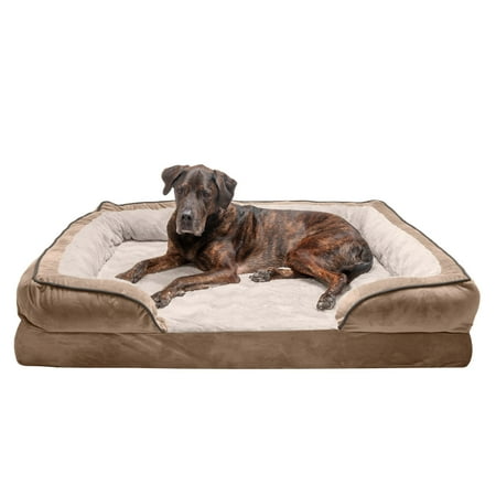 UPC: 0842229119688 | FurHaven Pet Products Velvet Waves Perfect Comfort Orthopedic Sofa-Style Pet Bed for Dogs & Cats – Brownstone Jumbo Plus