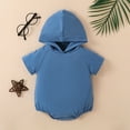 thumbnail image 2 of Baby Rompers Boy Girl Solid Color Oversized Short Sleeve Hooded Jumpsuit Summer Outfits Onesies Blue 12 Months-18 Months, 2 of 7