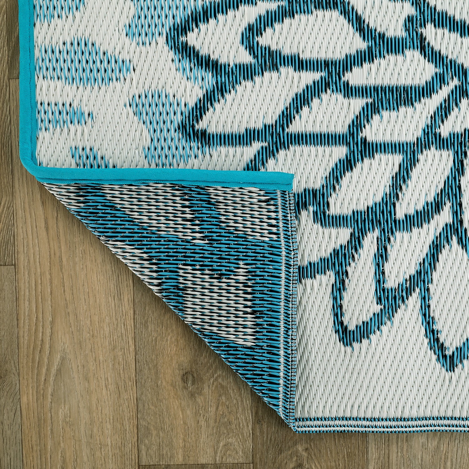 World Rug Gallery Modern Floral Aloha Reversible Recycled Plastic Outdoor Picnic Mat, Camping Rug, RV Rug - BLUE 5'x7'