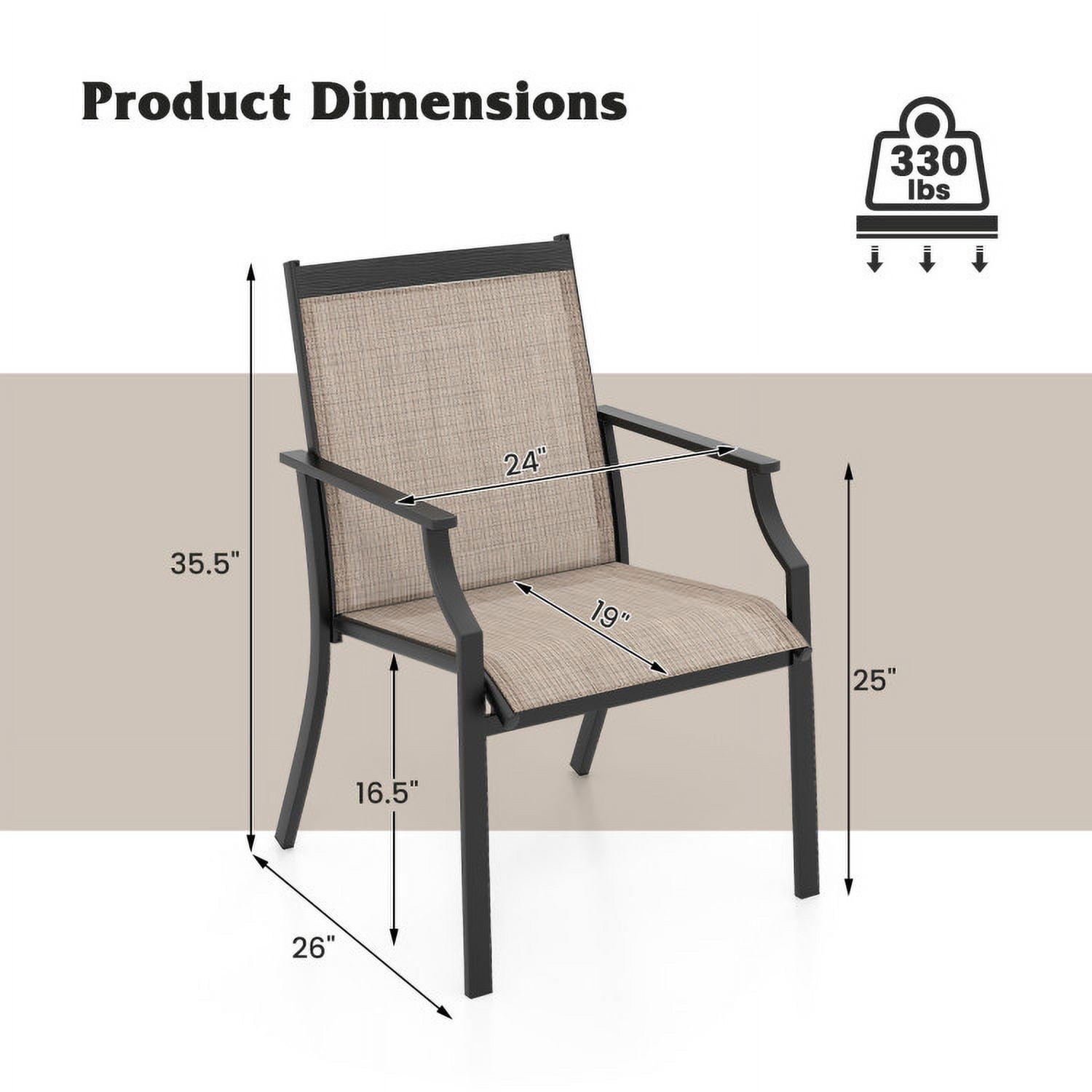 Aimee Lii 4 Piece Patio Dining Chairs, Large Outdoor Chairs with Breathable Seat and Metal Frame, Coffee