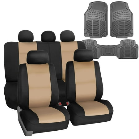 FH Group Car Seat Cover Neoprene Waterproof Pet Proof Full Set Cover Beige w/Floor Mats