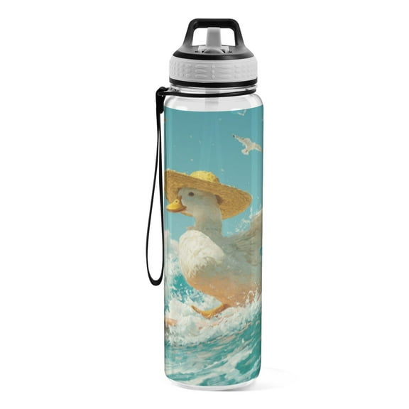 Qxltty White Duck Water Bottle 32 oz with Straw BPA Free Reusable Fitness Sport Bottle Perfect for Travel School Outdoors and Gym