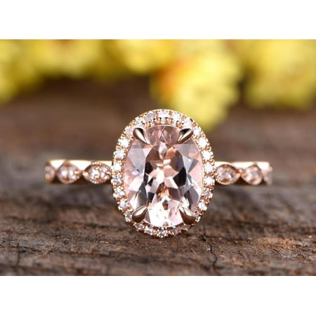 Oval 2 Rings - 2 Carat Oval cut Real Morganite and Diamond Engagement Ring in 18k Gold Over Sterling Silver