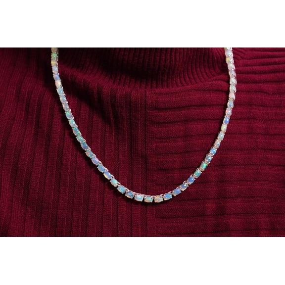 Opal Tennis Chain Necklace 7x5MM Silver Bridal Wedding Jewelry Valentine Gifts For Her mother