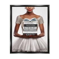 Stupell Industries Trendy Girl with Books Beauty & Fashion Painting Black Floater Framed Canvas Art Print Wall Art, 25 x 31
