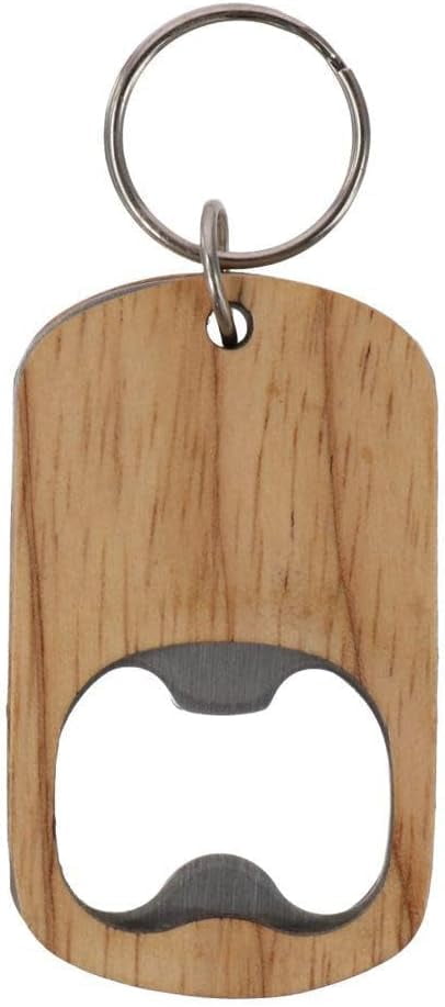 MKEUDQ-8Pcs Wooden Keychain Bottle Opener Blanks Wood Engraving Key Chain Unfinished Key Tag for DIY Craft Party Supplies