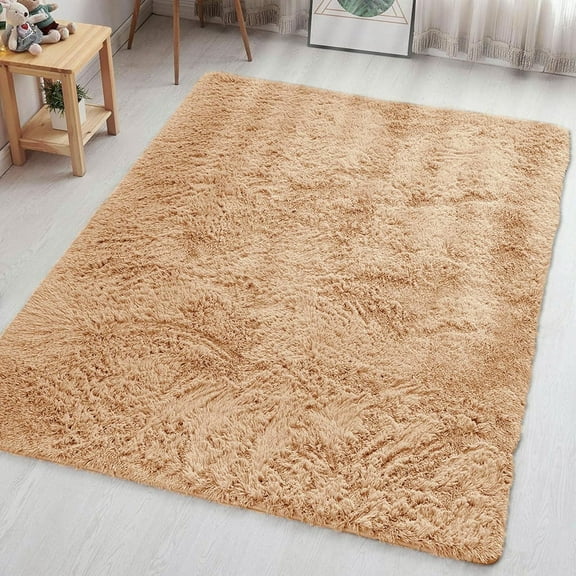 IR Imperial Rooms Solid Collection Shaggy 5x7Ft Rectangle Rug for Bed Room Faux Fur Rug Beige