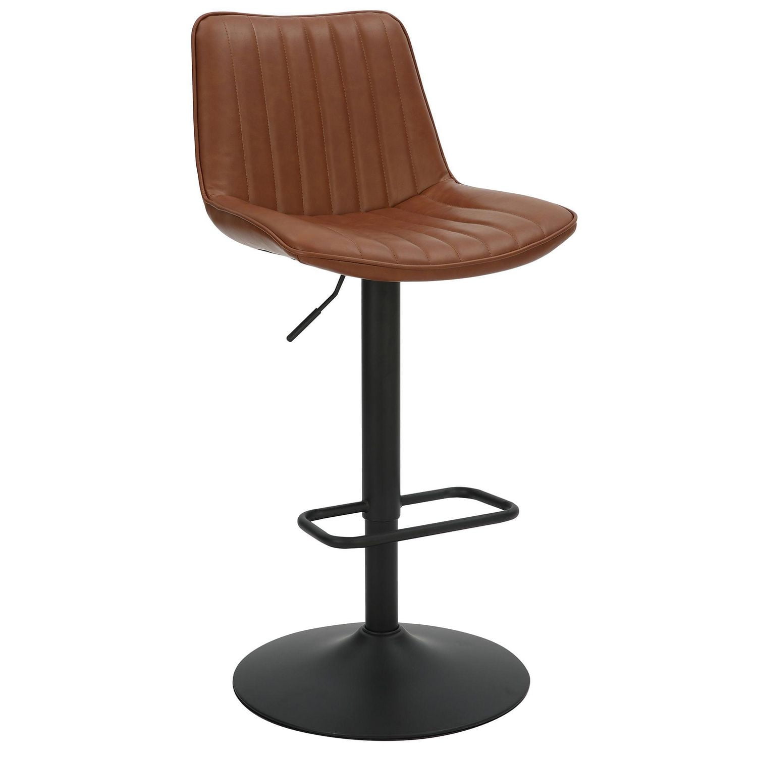 Contemporary Faux Leather & Metal Adjustable Air-Lift Stool, Set of 2 - Saddle & Black