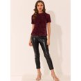 thumbnail image 5 of INSPIRE CHIC Blusa de fiesta de manga corta con cuello redondo y lentejuelas de terciopelo para mujer borgo?a XS, 5 of 5