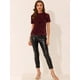 thumbnail image 5 of INSPIRE CHIC Blusa de fiesta de manga corta con cuello redondo y lentejuelas de terciopelo para mujer borgo?a XS, 5 of 5