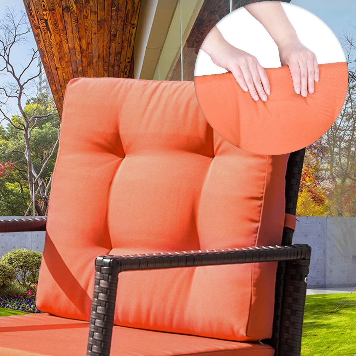 Merax Cushioned Rattan Rocker Chair Patio Glider Lounge Wicker Chair with Cushion(Orange Cushion) - image 2 of 5