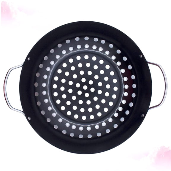Tineasur 12.5 Inch Nonstick Black Steel Grill Pan with Vent Holes, Ideal for Indoor and Outdoor Kitchen Barbecue Cooking