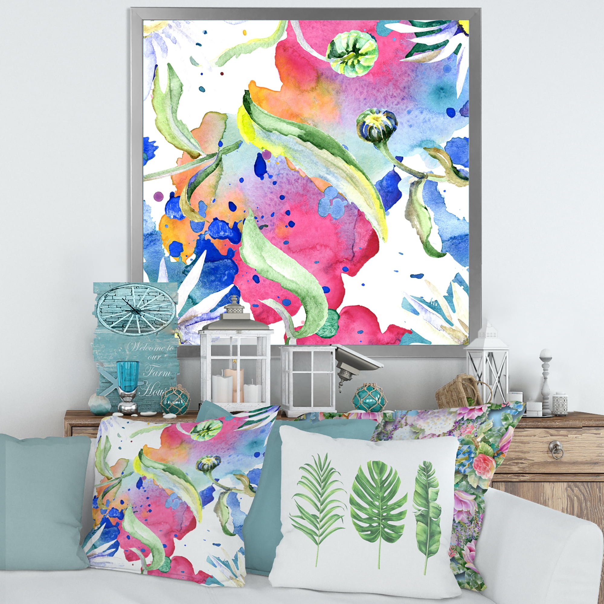Designart 'Iridiscent Colorful Daisy Flowers' Transitional Framed Art Print