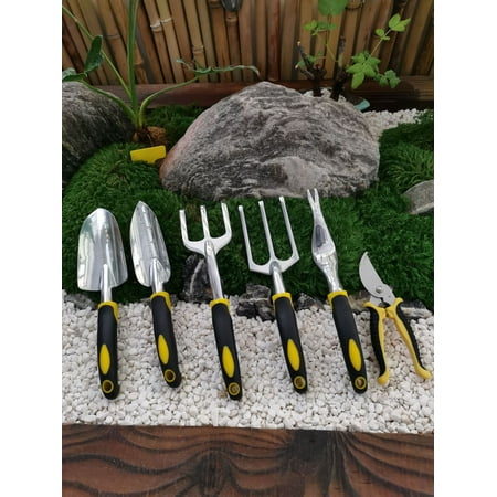 6 Pieces Gardening Tools Set, Shovel Rakes, Cast-Aluminium Heads ...