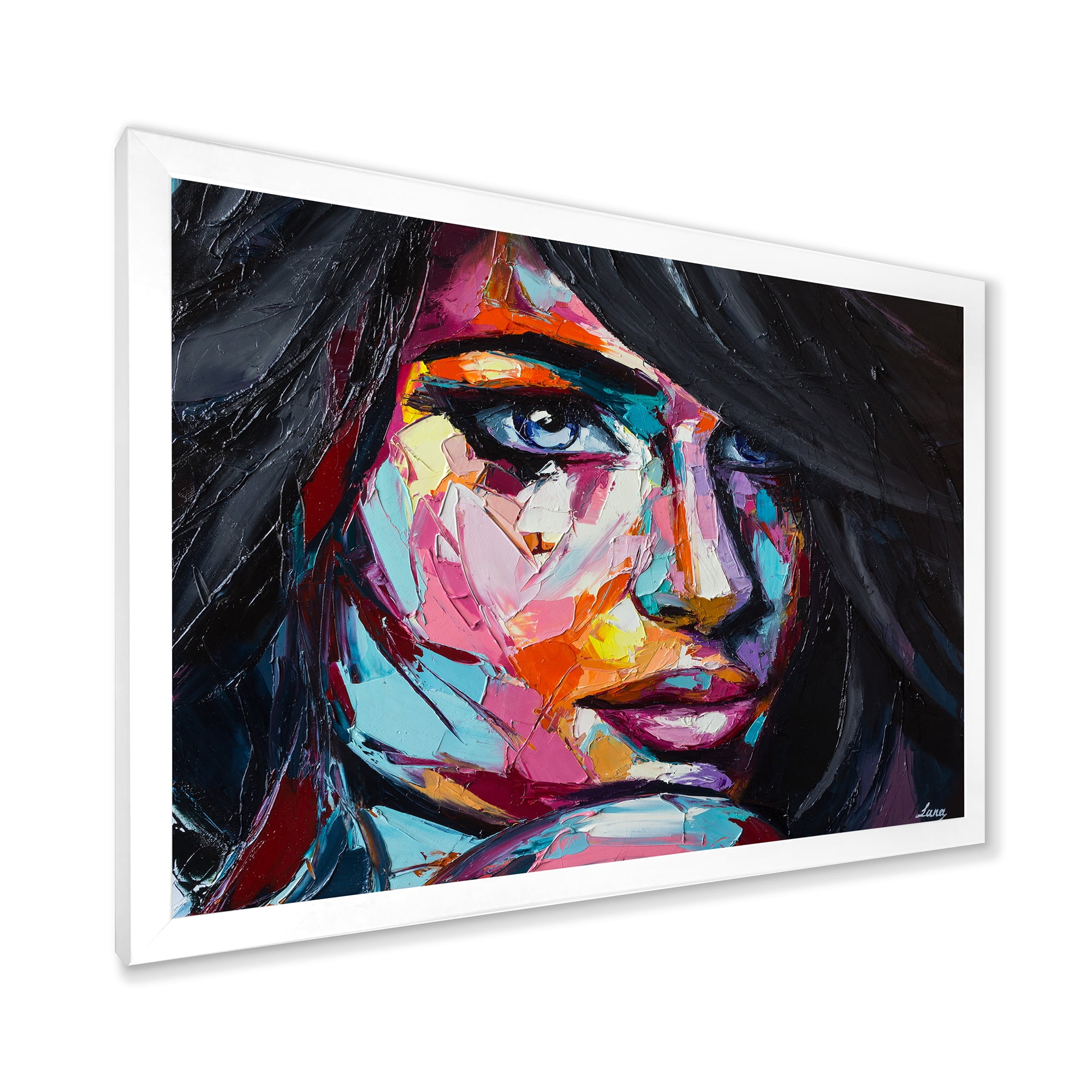 Designart 'Abstract Colorful Fantasy Portrait Of A Young Woman II' Modern Framed Art Print