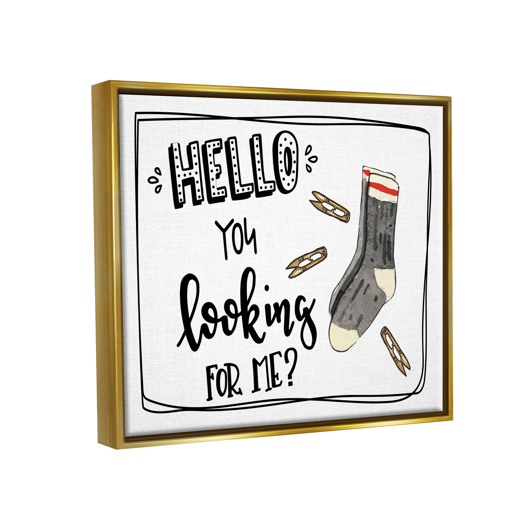 Stupell Hello Looking For Me Missing Sock Laundry Typography Painting Gold Floater Framed Art Print Wall Art