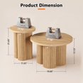 thumbnail image 3 of WIRRYTOR Round Coffee Table Set of 2, Modern Fluted Coffee Table and Side Table Set with Plum Base, Wood Living Room Accent Tables, Natural, 3 of 9