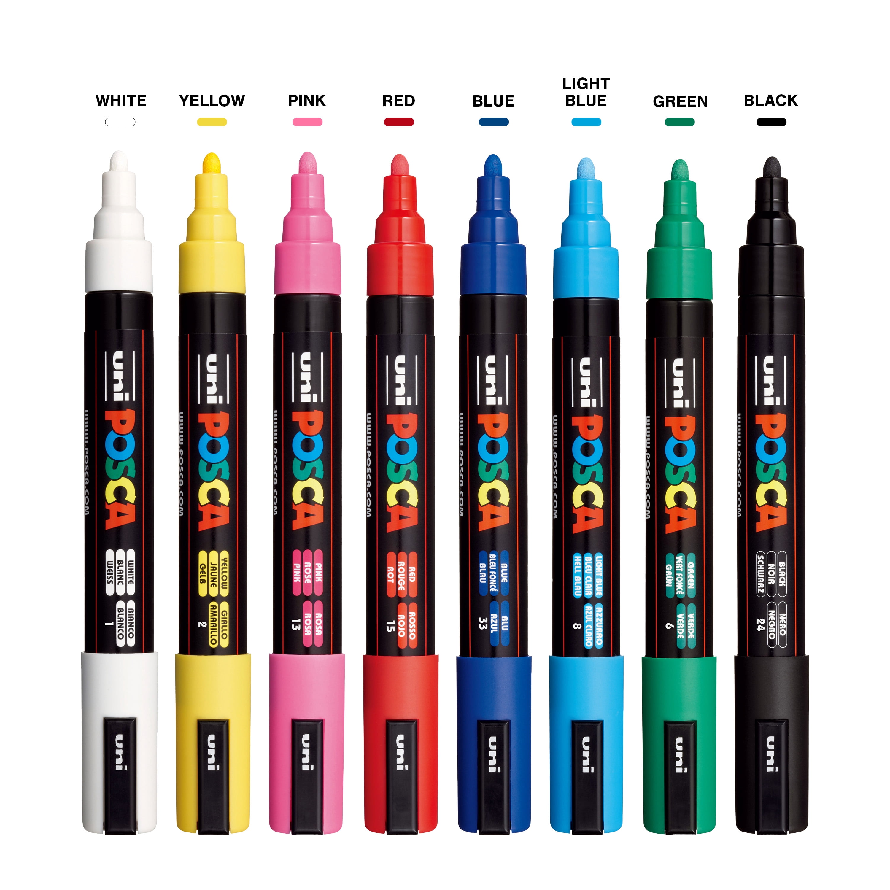 POSCA PC-5M Water-Based Paint Markers, Medium Tip (1.8-2.5mm), Assorted Ink, 8 Count
