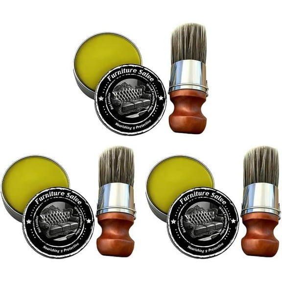 Furniture Salve & Brush, 8oz Leather and Wood Furniture Salve with Brush for Home, Sofa, Car Seats (3 Set)