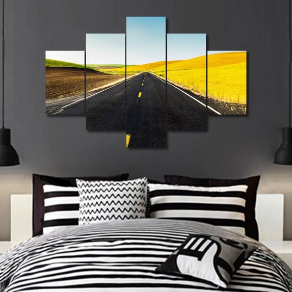 TISHIRON 5PCS Framed Canvas Wall Art Set,60"x40" Road Through Wheat Fields Canvas Art Decor
