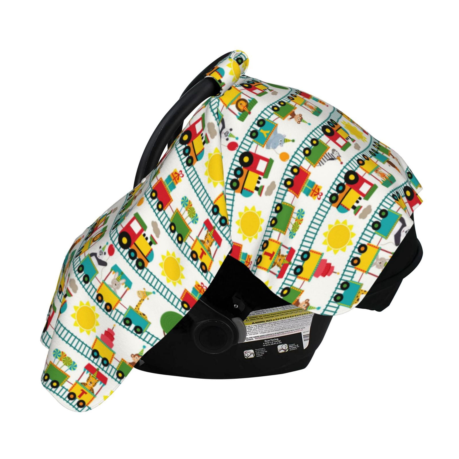 Naloa Train With Animals Baby Car Seat Cover, Breathable Baby Carrier Cover, Multiuse Baby Carrier Cover & Nursing Breastfeeding Cover