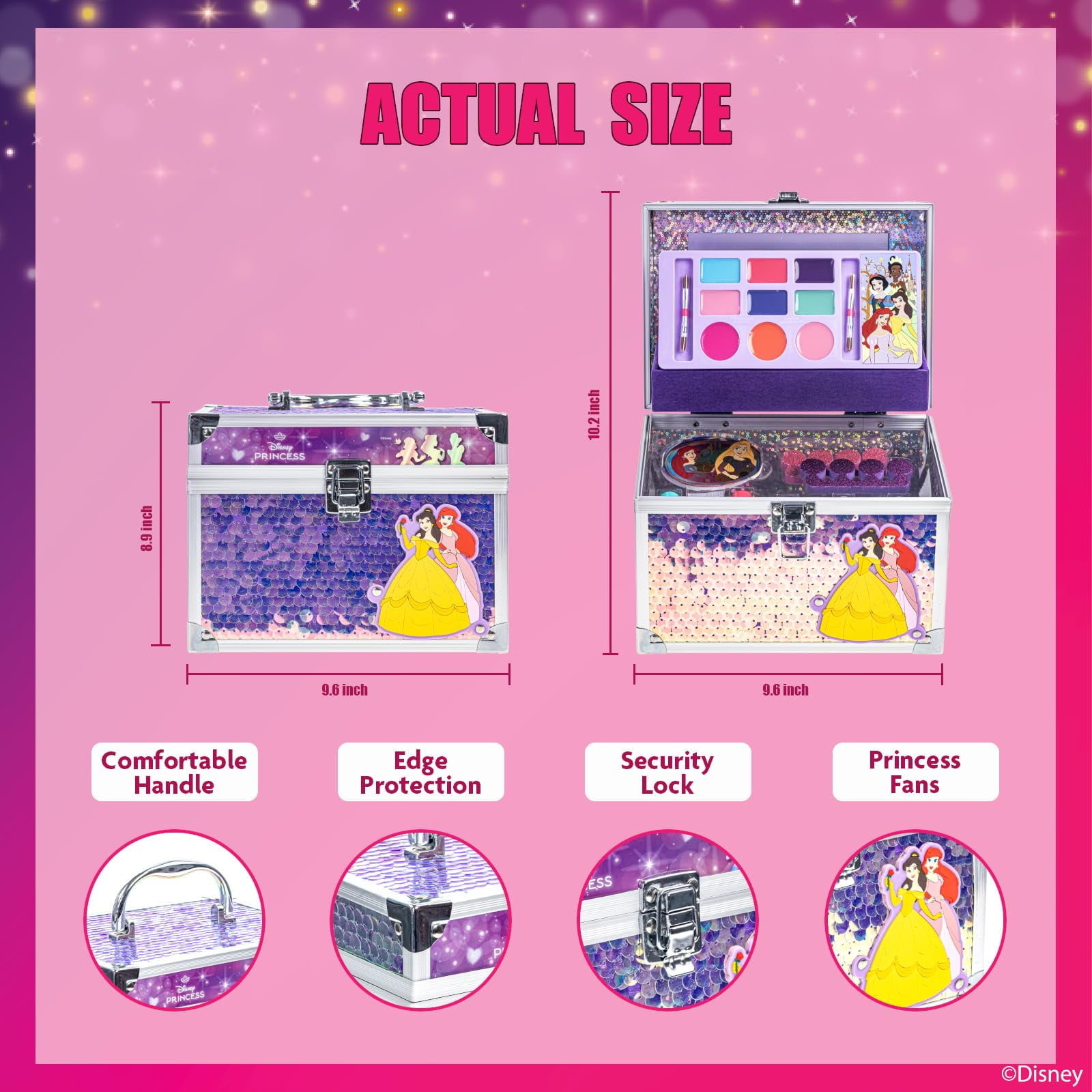 Disney Princess Train Case Makeup Set Toys for Girls Washable Makeup for Kids Pretend Play Makeup