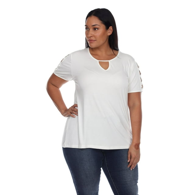 White Mark Women's Keyhole Neck Cutout Short Sleeve Top