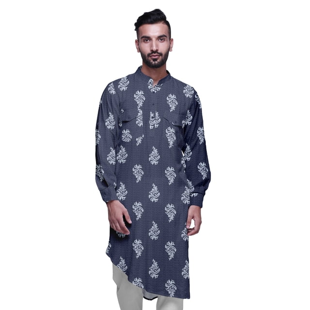 Atasi Kurta Traditionnelle en Rayonne Imprimée Col Mandarin pour Hommes Chemise Décontractée