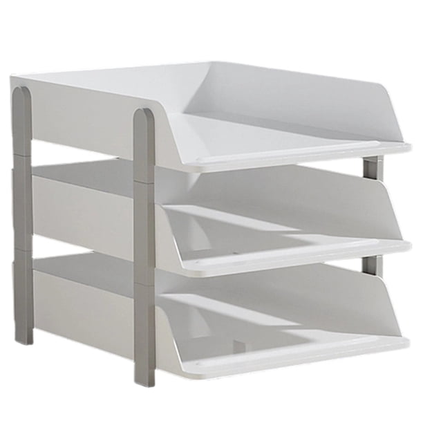 Bandejas apilables de tres niveles para papel A4, soporte de escritorio para documentos, color blanco.