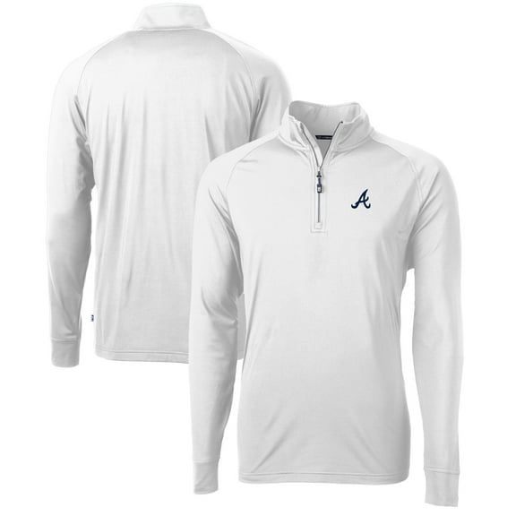 Men's Cutter & Buck  White Atlanta Braves Adapt Eco Knit Stretch Recycled Quarter-Zip Pullover Top