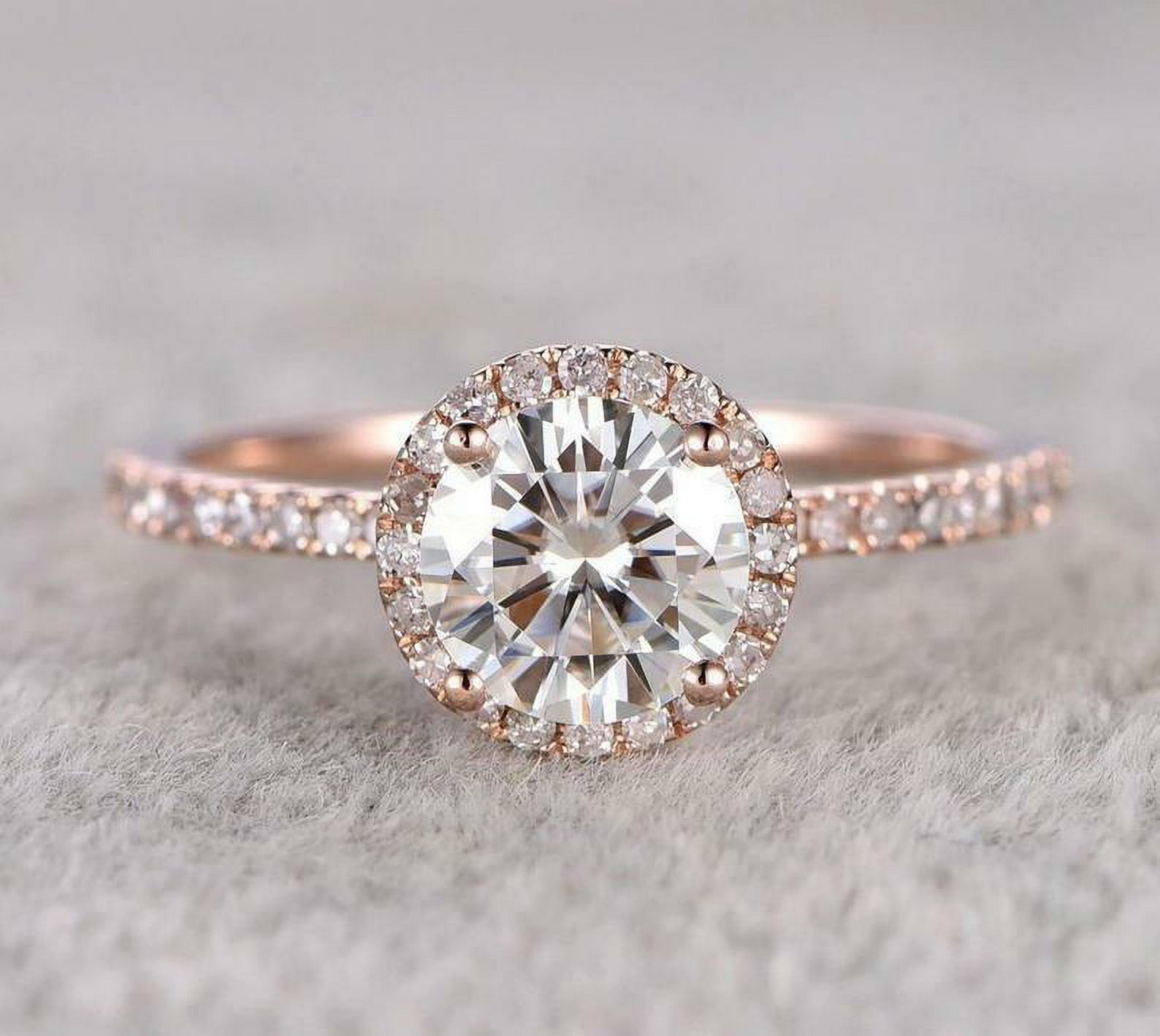 HeartsAndYou Halo Solitaire with Accents Engagement Ring for Women 2ct Round Moissanite 18k Rose Gold over Silver