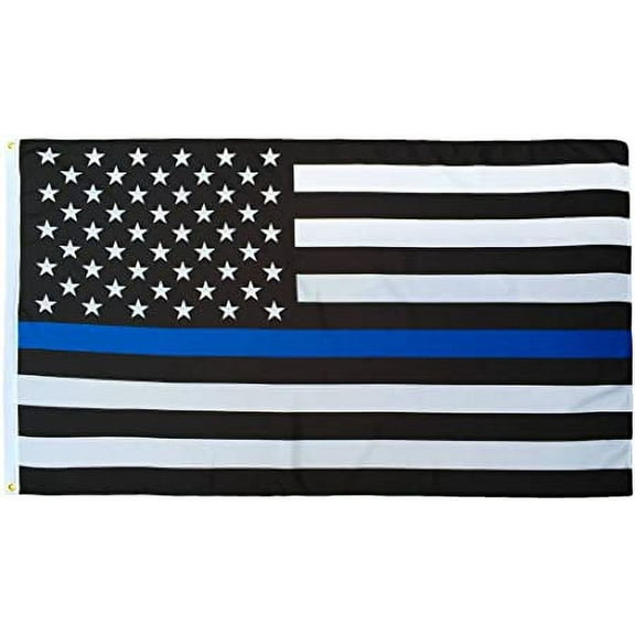 US Police Memorial Thin Blue Line 5'X8' Flag Rough Tex ® 68D Nylon