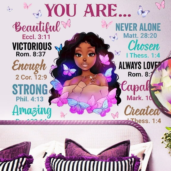 Black Girl Magic Wall Stickers Decals Girls Bedroom Butterfly Kids Room Art Toddler Decorations Butterflies Baby Nursery Afro Door Wallpaper Pink